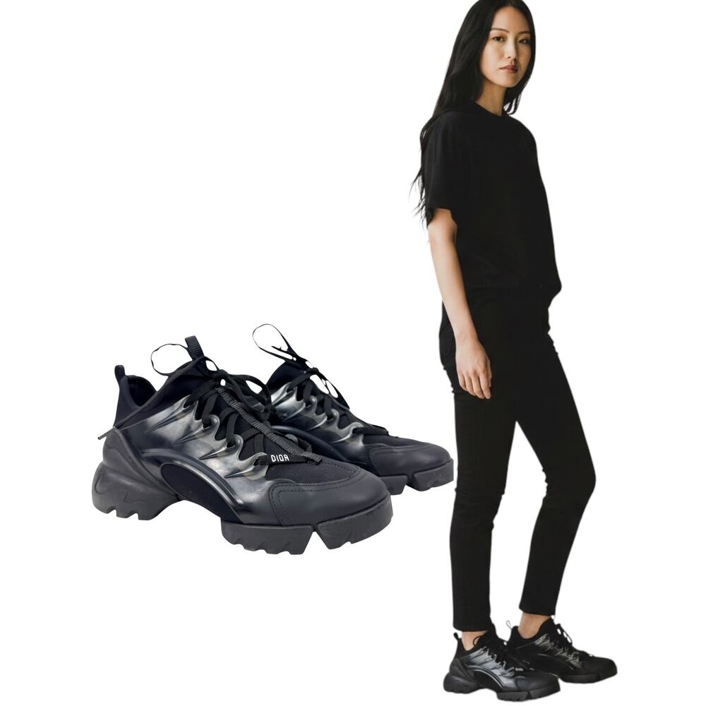 Dior D-Connect Technical Fabric Low Top Lace Up Sneakers Black Size 39
